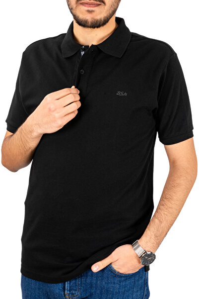 BSM Men's High Quality Short Sleeve Polo Collar Black Pique T-Shirt