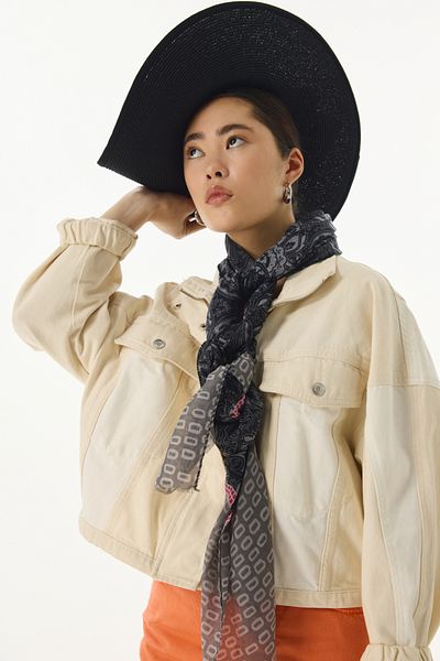 FENZA SCARF Ethnic Box Pattern Μαύρο Βαμβακερό Σάλι - MİLA