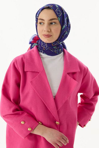 FENZA SCARF GLORIA - Σάλι με μοτίβο από μπλε βαμβακερό κύπελλο Saks