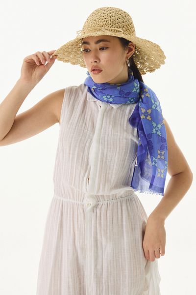 FENZA SCARF Βαμβακερό σάλι Indigo - Μοτίβο Perla