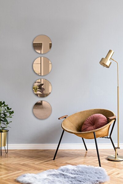 Decorita Ayna | Bronz Ayna | 4'lü Takım Yuvarlak Ayna | Çap25cm