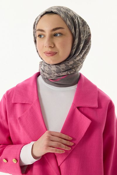 FENZA SCARF Γκρι βαμβακερό σάλι με μοτίβο Yoko Houndstooth