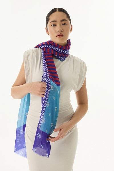 FENZA SCARF BELINDA MINIMAL PATTERN ΣΚΟΥΡΟ ΜΠΛΕ ΒΑΜΒΑΚΙ ΣΑΛΙ