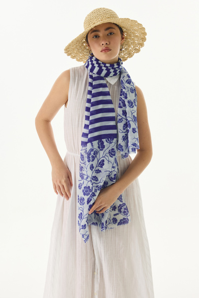 FENZA SCARF Βαμβακερό σάλι PAMELA Navy Blue ριγέ Ivy