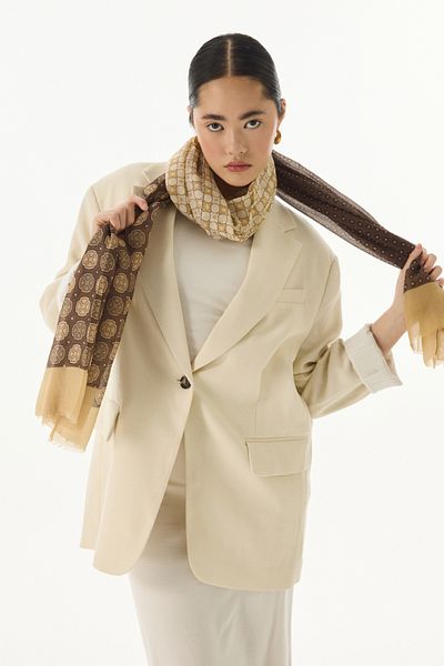FENZA SCARF CAROL Σάλι από βαμβάκι κακάο με γεωμετρικό σχέδιο