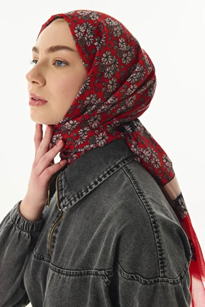 FENZA SCARF Red Cotton Daisy Flower Patterned Shawl
