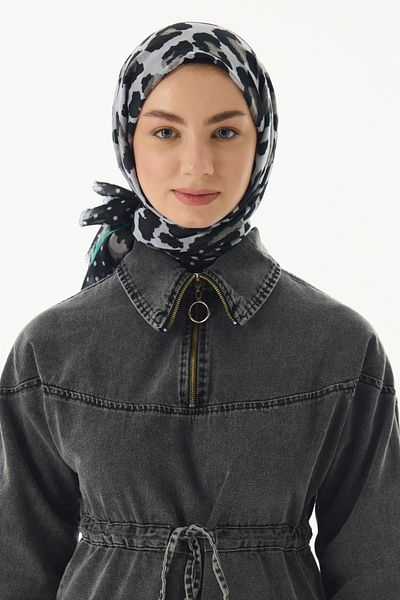 FENZA SCARF Dına - Gray-Green Cotton Leopard Patterned Shawl