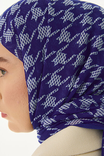 FENZA SCARF Yoko Houndstooth Patterned - Saxe Blue Cotton Shawl