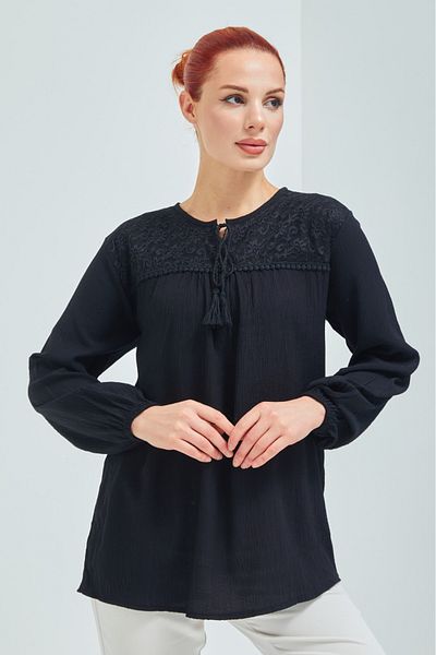 Stilmony Women's Black Sile Cloth Summer Blouse