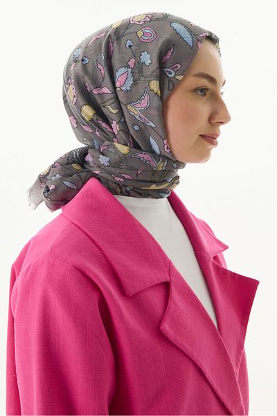 FENZA SCARF Lina Nine Pattern Gray Powder Cotton Wrap