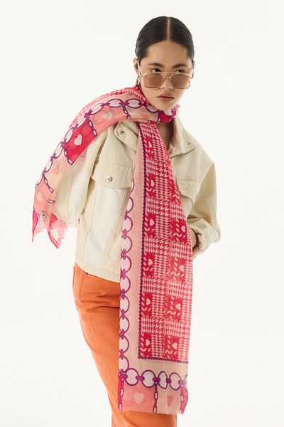 FENZA SCARF MAYA Mini - Φούξια Βαμβακερό Σάλι Καρδιάς με Μοτίβο Χιονοστιβάδας
