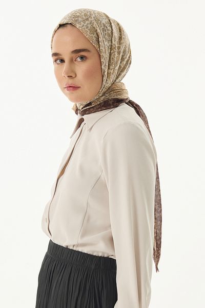 FENZA SCARF Çağla Πράσινο Βαμβακερό Σάλι - Μοτίβο λουλουδιών Aster