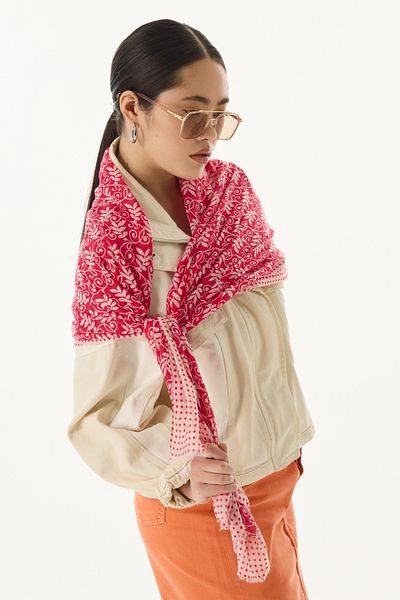 FENZA SCARF Φούξια βαμβακερό σάλι Emily Burçak με σχέδιο