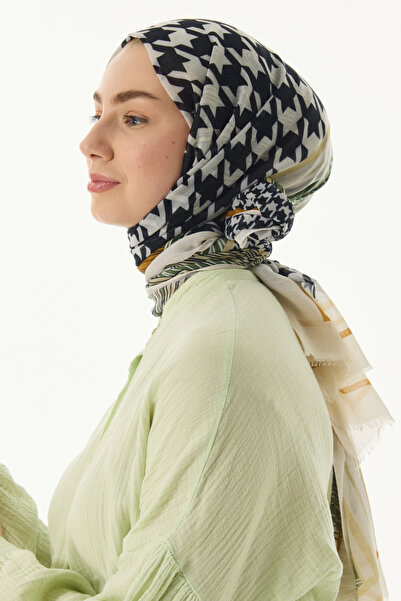 FENZA SCARF EVIE Cotton Houndstooth Patterned Shawl