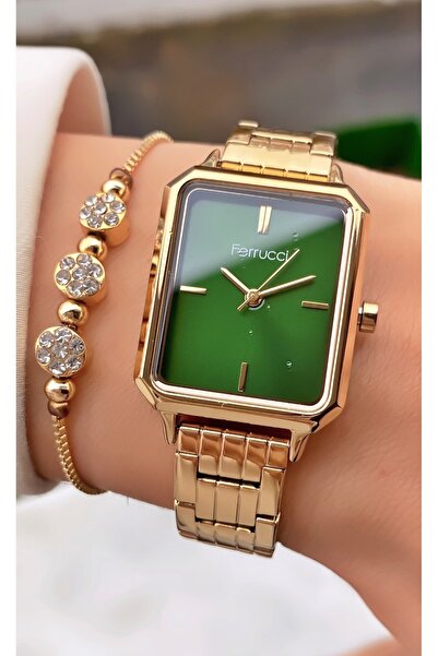 Ferrucci ساعة يد نسائية بحبل فولاذي ذهبي اللون - سوار