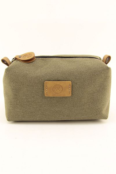 HNB Men's Khaki Canvas Waterproof Shaving Bag