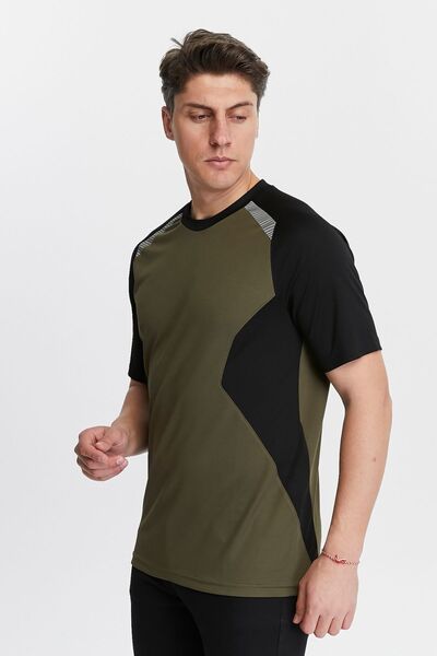 Uniprom Ανδρικό μπλουζάκι με λαιμόκοψη από αναπνεύσιμο ύφασμα Procool Sports Outdoor T-shirt Χακί-Μαύρο