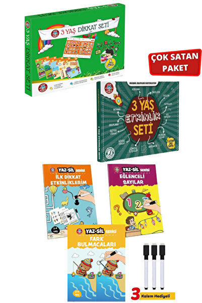 Çocuk Akademi 3 Yaş Dikkat-Etkinlik Seti ve Yaz Sil Serisi-3