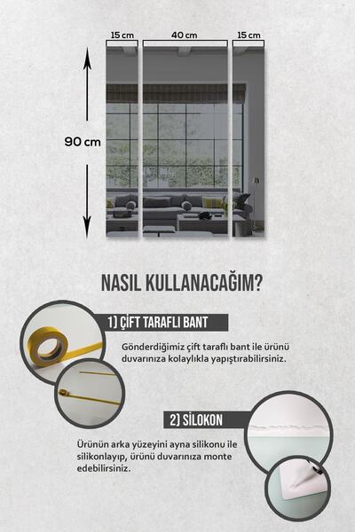 Decorita Ayna - Füme Ayna - 3'lü Takım Dikdörtgen Ayna