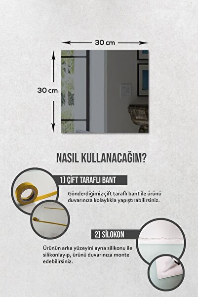 Decorita Ayna - Füme Ayna - 4'lü Takım Kare Ayna - 30cm X 30cm