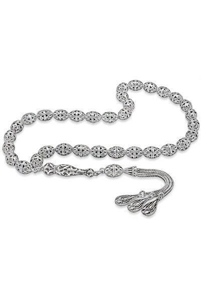 Tesbihane Su Damlası Püsküllü İmamesi İşlemeli Kapsül Kesim Büyük Boy 925 Ayar Gümüş Tesbih