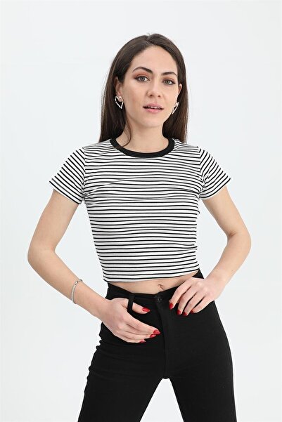 ISAWELLA Μπλούζα με ριγέ λαιμόκοψη - Εκρού