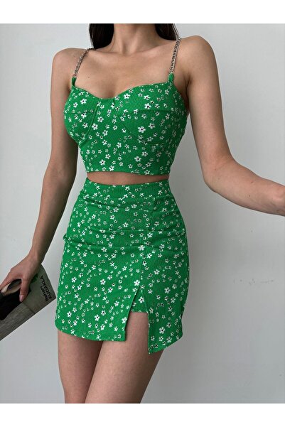 MST CLOTHİNG Σετ με λουράκι αλυσίδας, υφασμάτινο μπλουζάκι και σορτς-φούστα