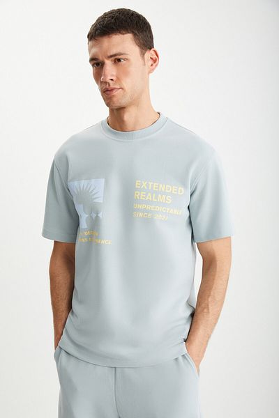 GRIMELANGE RAMADANP008 pánské modré tričko s potiskem 75 % bavlna 25 % polyester