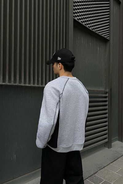 Flaw Wear Flaw Atelier Embroidered Gray Melange Crew Neck Sweatshirt