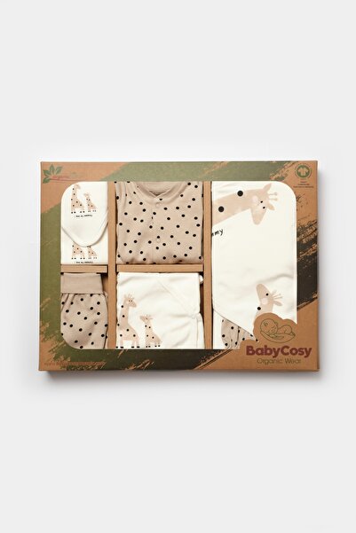 BabyCosy Organic Wear Unisex Baby Cotton Beige Giraffe Patterned 10-Piece Hos...