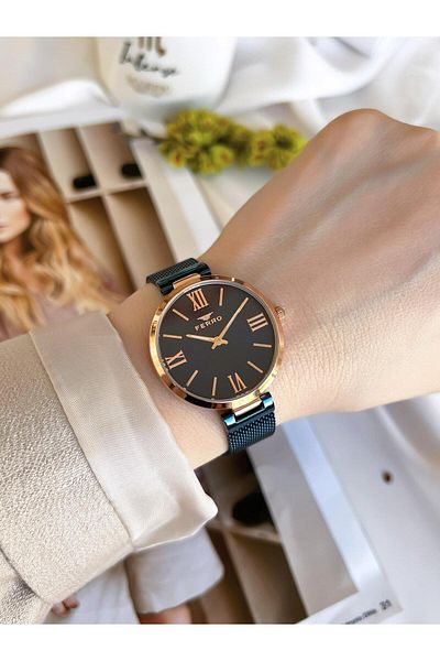 FERRO Navy Blue Straw Cord Color Non-Throwing 30 Meters Water Resistant Special Design Women's Wristwatch 21155-T