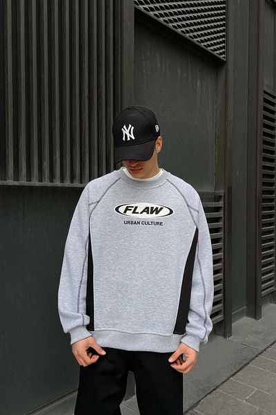Flaw Wear Flaw Atelier Embroidered Gray Melange Crew Neck Sweatshirt