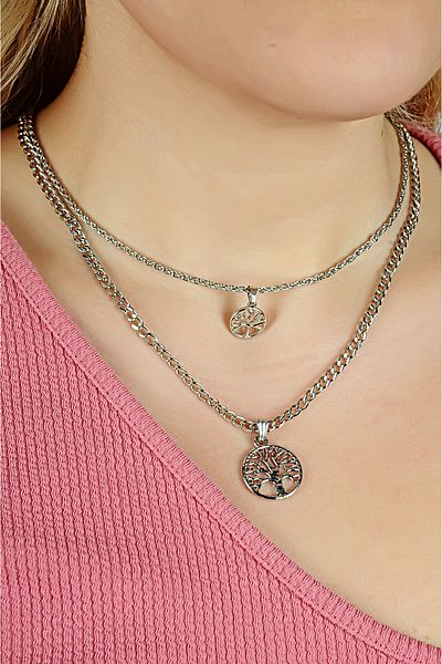 EUROMODA Tree of Life Designed 2-Piece Chain Necklace Earring and Bracelet Set