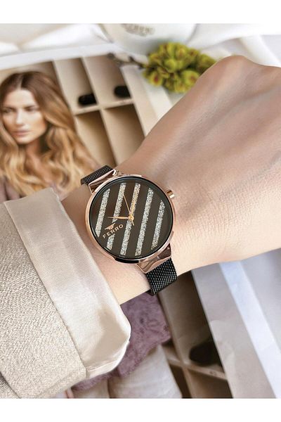 FERRO Black Straw Cord Colorfast 30 Meters Water Resistant Special Design Women's Wristwatch 21153-R