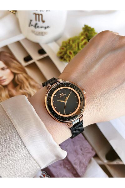 FERRO Black Straw Cord Colorfast 30 Meters Water Resistant Special Design Women's Wristwatch 21205-R