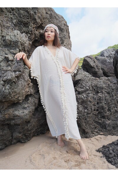 Su Koleksiyon Atlas Kaftan Sile υφασμάτινο βαμβακερό καφτάνι με φούντες