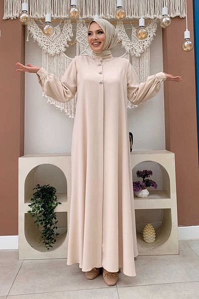 Bym Fashion Κέντημα με κουμπιά Λεπτομερές Φόρεμα 7903 Πέτρα
