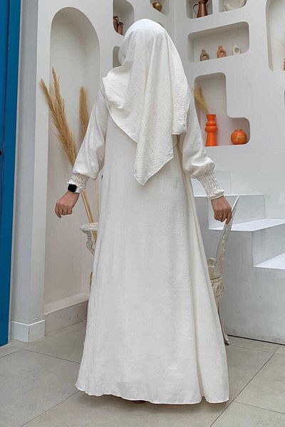 Bym Fashion Shawl Dressed Abaya Suit 3883 Ecru