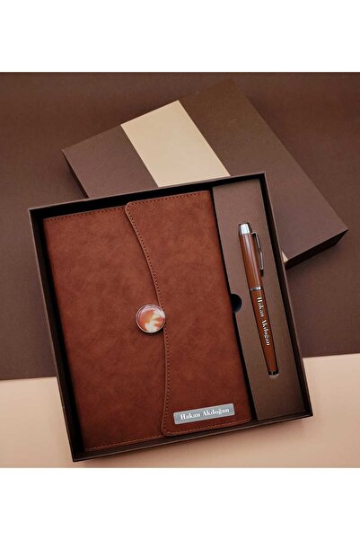 Yaprak Hediyelik Kişiye Özel İsim Baskılı Defter Kalem Seti Farklı Renk Seçen...