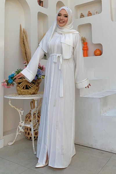 Bym Fashion Εκρού Full Size Ferace 7894 - Bead Embroidered