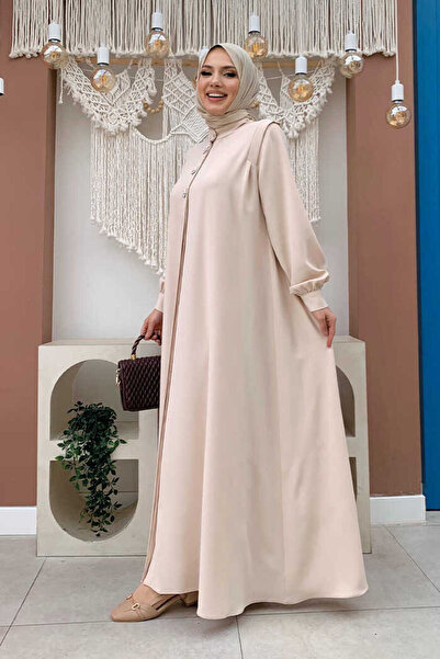 Bym Fashion Buttoned Stone Embroidery Detailed Dress 7903 Stone