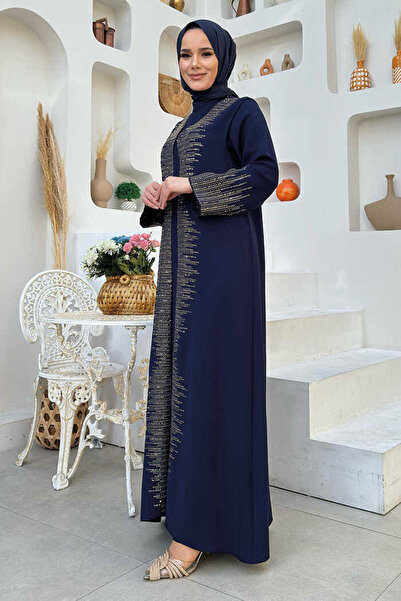 Bym Fashion Sequin Embroidered Vest Dress Suit 8498 Navy Blue