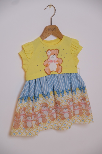 Neon ÇİZGİLİ AYILI FİYONKLU PENYE ELBİSE (9AY 1-2-3 YAŞ)