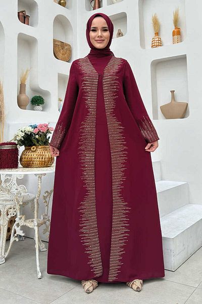Bym Fashion Φόρεμα φόρεμα με παγιέτα κεντημένο γιλέκο 8498 Claret Red
