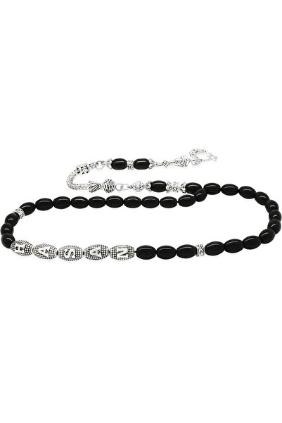 Tesbihane Αμαυρώστε μη μεταλλική φούντα κριθαριού κομμένο μεταλλικό όνομα γραμμένο Onyx φυσική πέτρα ροζάριο