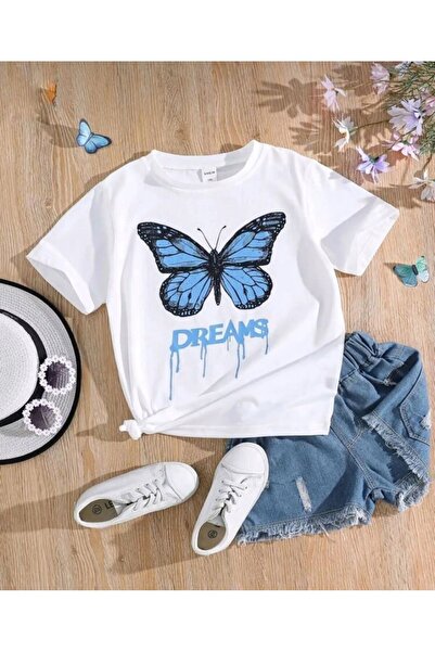 LOUİSA Тениска от пениран памук с щампа White Blue Dreams за момиче
