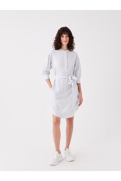LC Waikiki SOUTHBLUE Rochie de damă în amestec de in, albastru deschis, cu decolteu