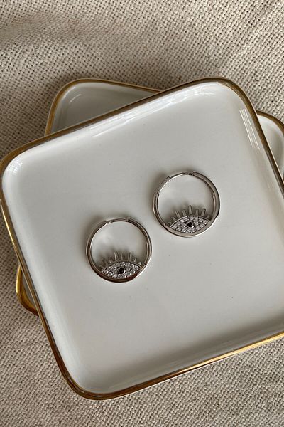 fuya design Medium Size Jewelled Eye Steel Earrings