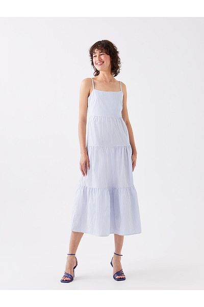 LC Waikiki Rochie de damă din popelin cu bretele în dungi Lcw Casual