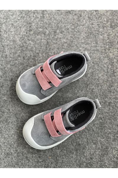 Merli&Rose Yoyo Gray Suede First Step Boots| Pink Tape